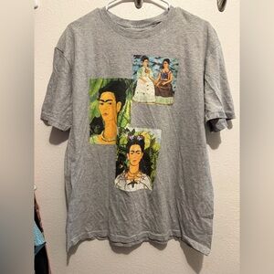 Frida Kahlo Self-Portrait Gray Artistic Graphic Tee